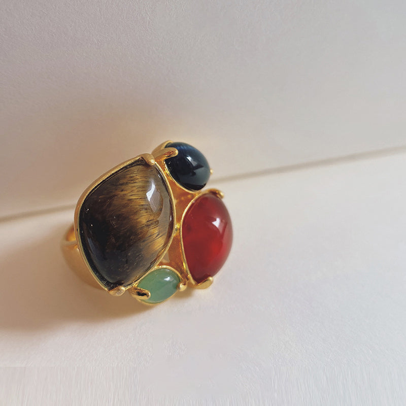 Natural Color Treasure Inlaid Ring