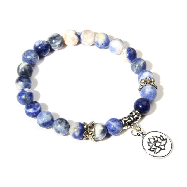 Natural Stone Lotus Ohm Buddha Beads Bracelet
